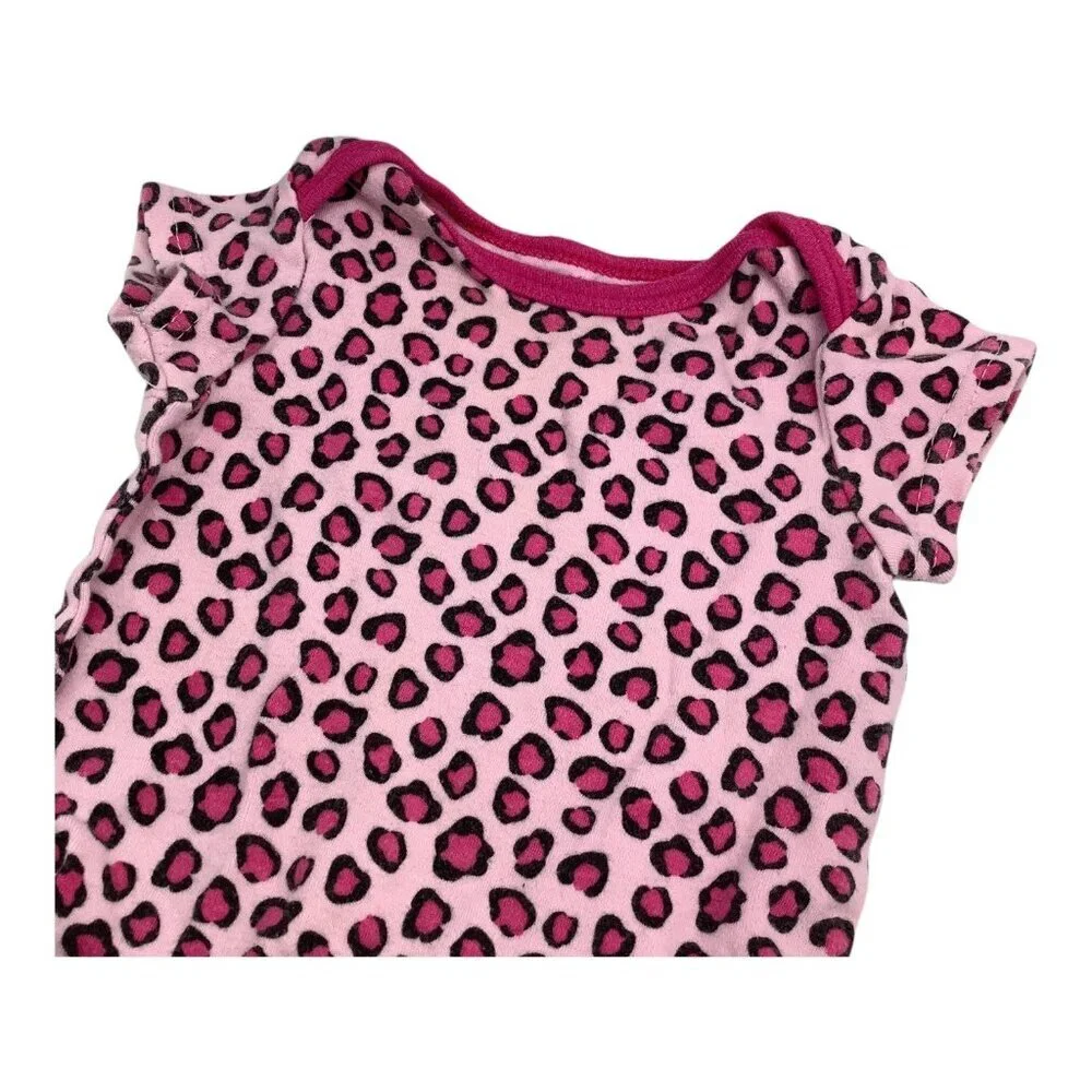 Baby Girl Bodysuit Lot Of 4 Sz 6-12M Strawberry Heart & Leopard Print Pink White